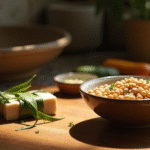 Freshly shucked corn kernels on a wooden board, waiting to be transformed into a delightful dish.