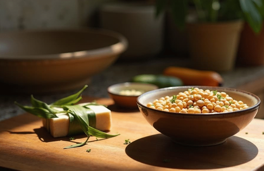 Freshly shucked corn kernels on a wooden board, waiting to be transformed into a delightful dish.