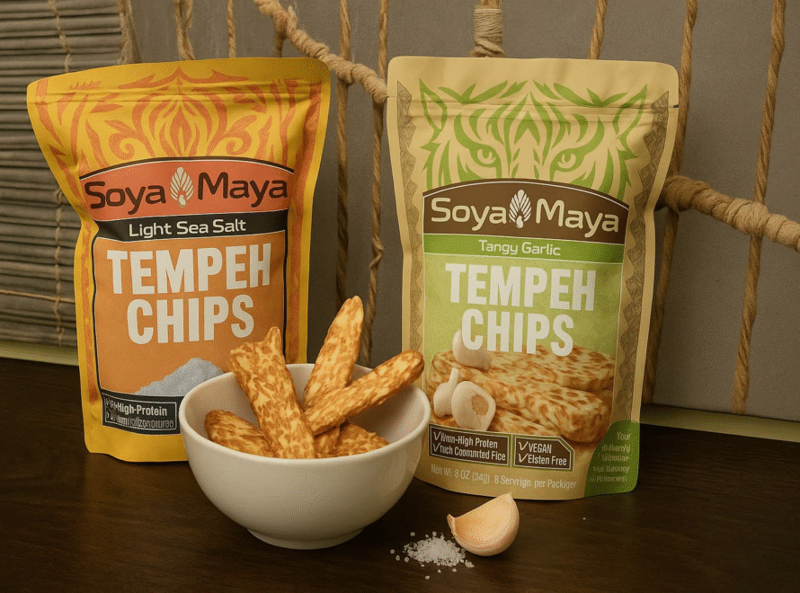 “Soya Maya Tempeh Chips: Vegan, High-Protein Snacks Made from Non-GMO Indiana Soybeans”.