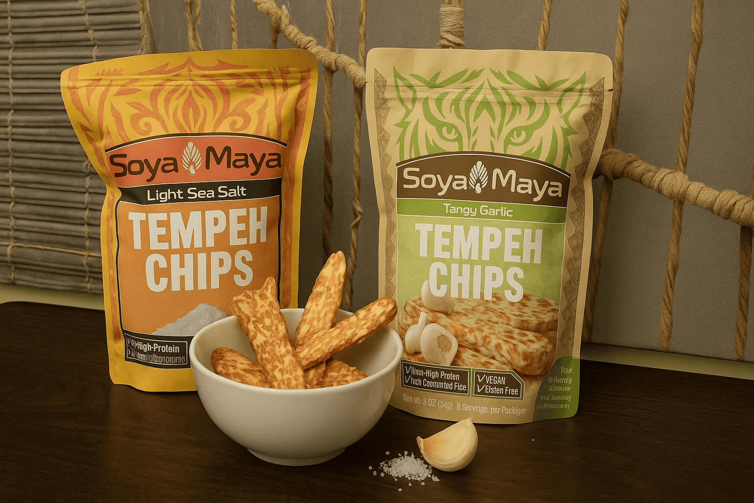 “Soya Maya Tempeh Chips: Vegan, High-Protein Snacks Made from Non-GMO Indiana Soybeans”.
