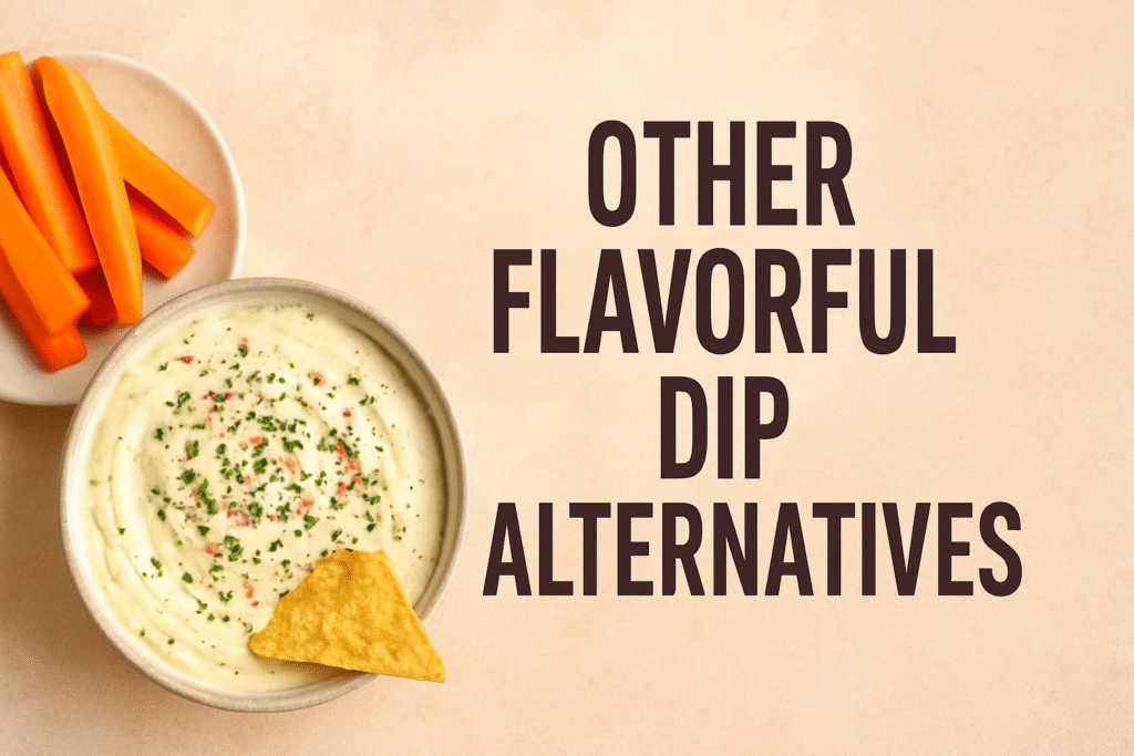 “Flavorful dip alternatives to accompany garlic tempeh chips, such as a creamy vegetable-based dip with fresh herbs”.
