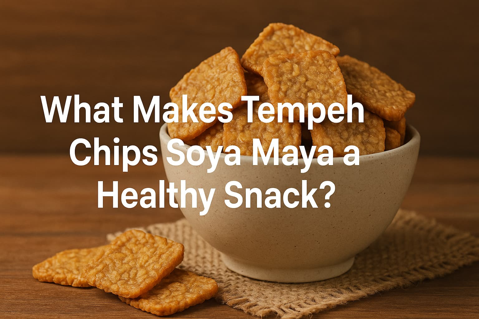 “A bowl of crispy, golden-brown tempeh chips, examining what makes this soy-based snack a healthier alternative to traditional chips”.