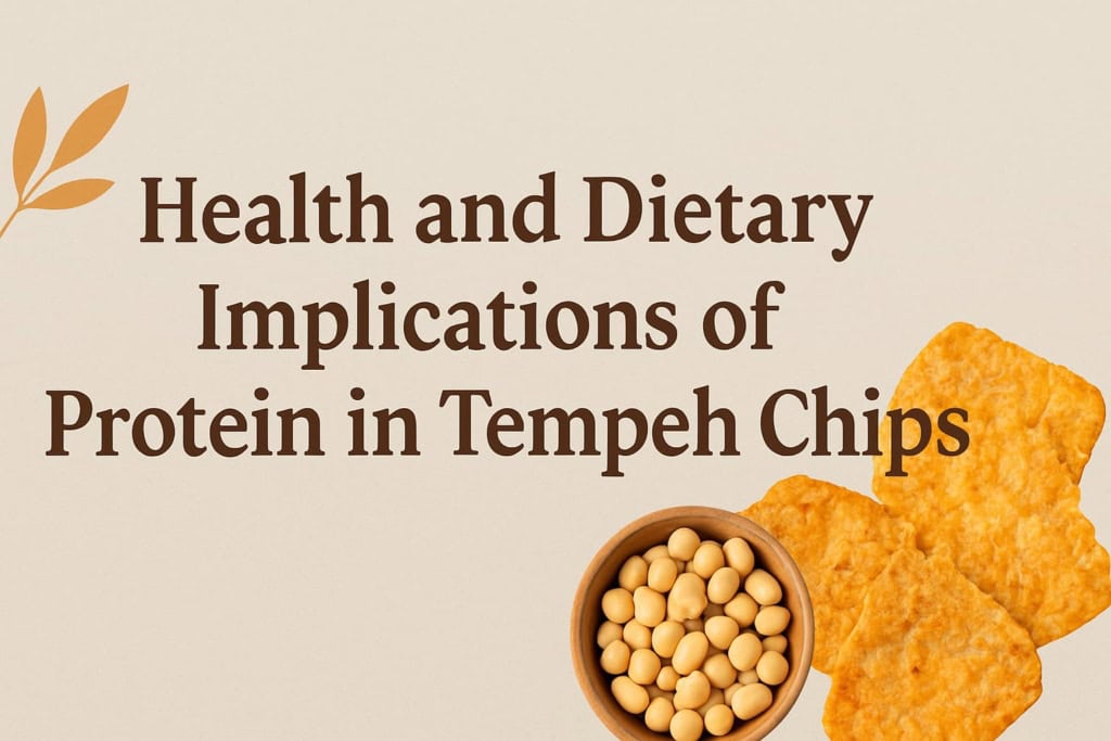 "Image highlighting the health and dietary implications of the protein content in Soya Maya tempeh chips, featuring the chips themselves and a bowl of soybeans".