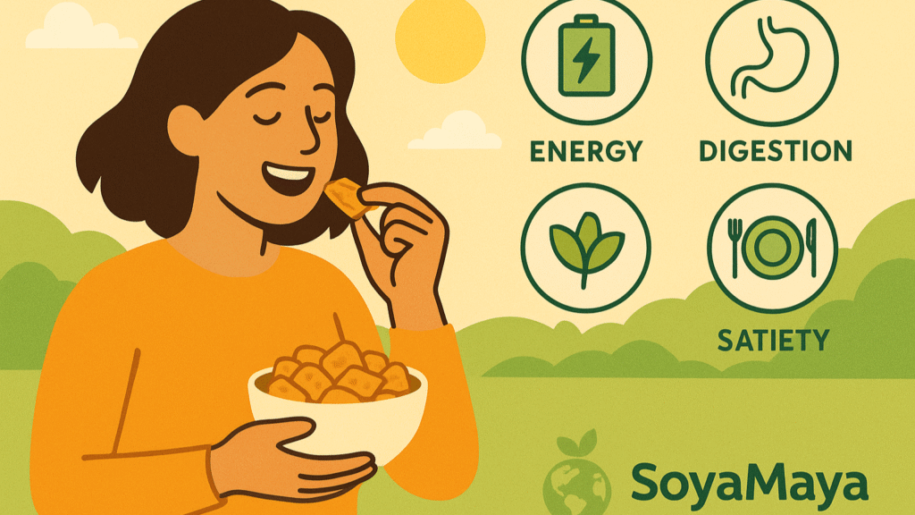 Joyful individual indulging in a delicious and nourishing crunchy treat.