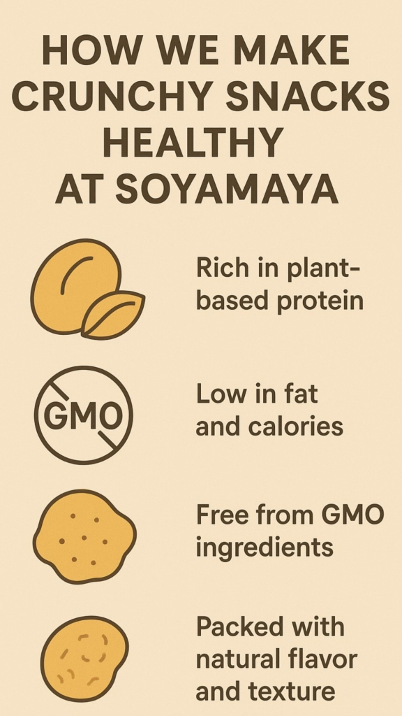 Crunchy plant-based snacks with soy and GMO-free ingredients from Soyamaya.