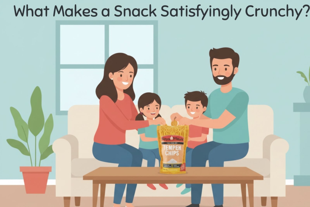 Crunchy tempeh chips enjoying family snack time at home.