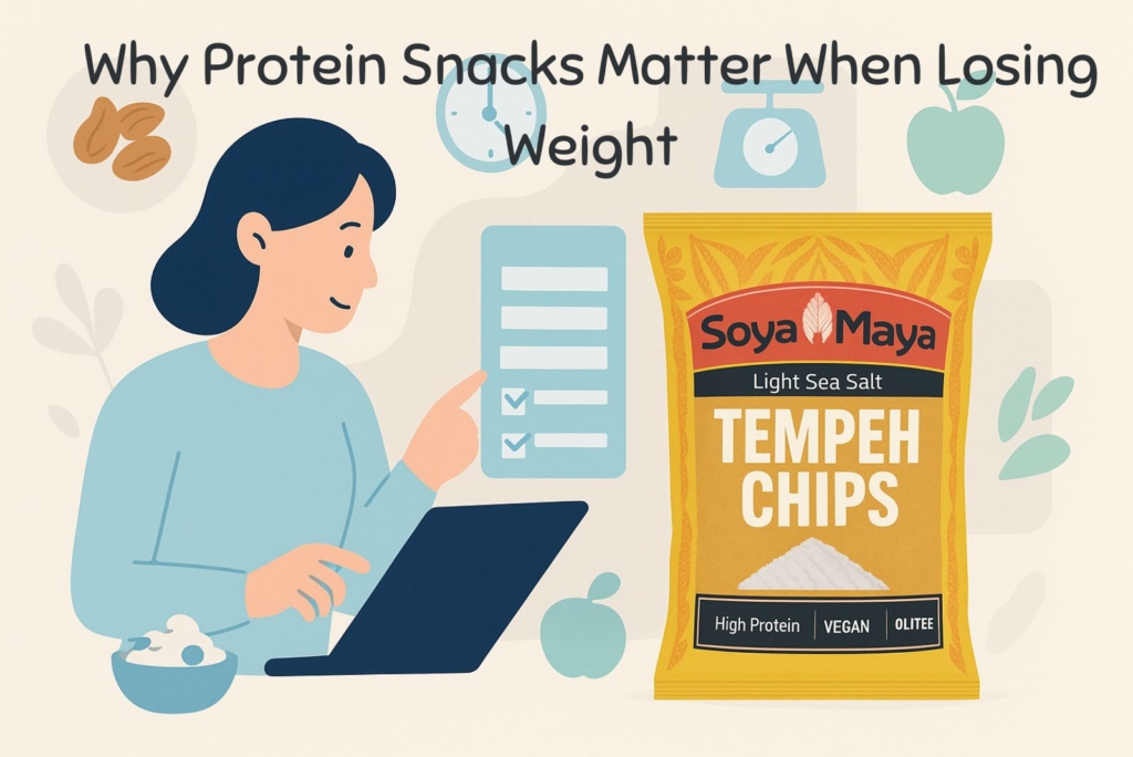 High-protein Soya Maya Tempeh Chips for vegan, healthy snacking innovation.