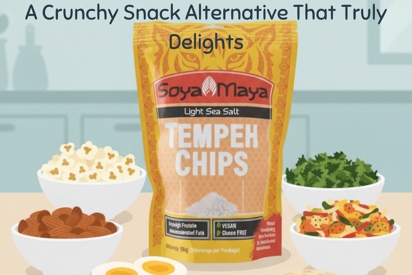 Crunchy vegan tempeh chips with light sea salt and healthy ingredients for snack lovers.