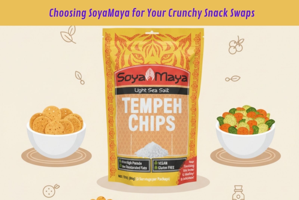 Light sea salt tempeh chips, vegan and gluten-free snack option.