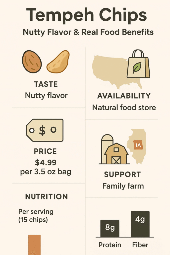 "Tempeh chips offer a flavorful and nutritious snack option, with details on taste, availability, price, and nutritional benefits."