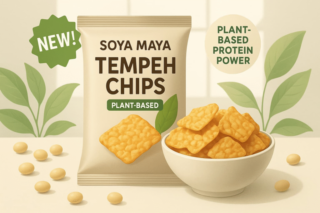 “Soya Maya Tempeh Chips - a new plant-based protein-packed snack option displayed in an appetizing presentation.”