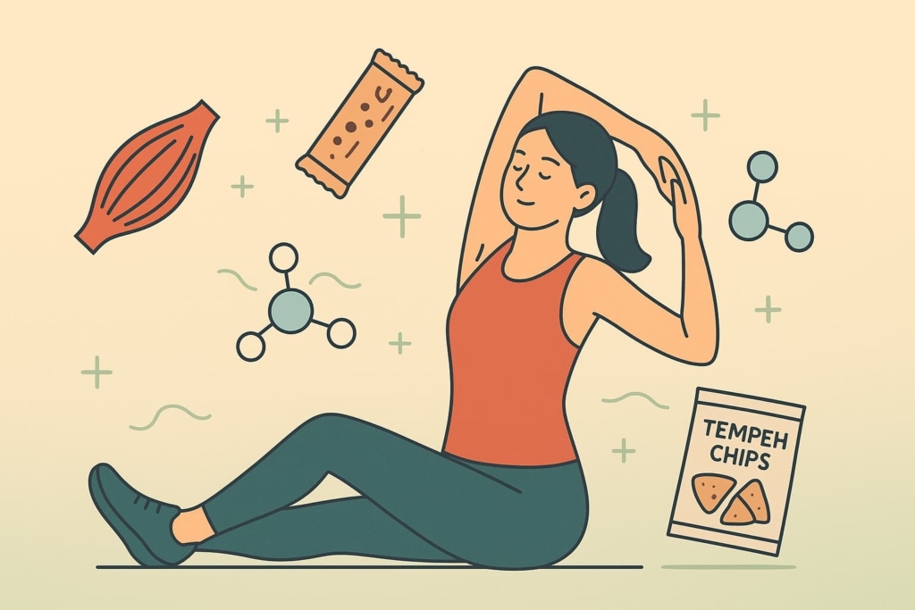 “Fitness enthusiasts enjoy tempeh chips after a workout, highlighting their potential as a healthy, plant-based post-exercise snack option”.