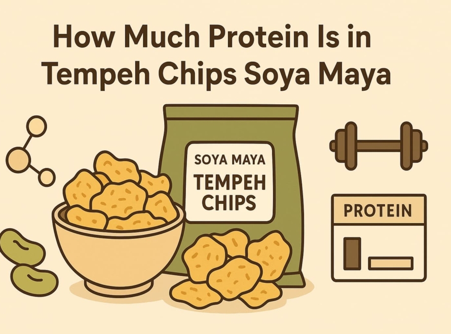 “Amount of protein in Tempeh Chips Soya Maya, a healthy snack option with protein content displayed”.