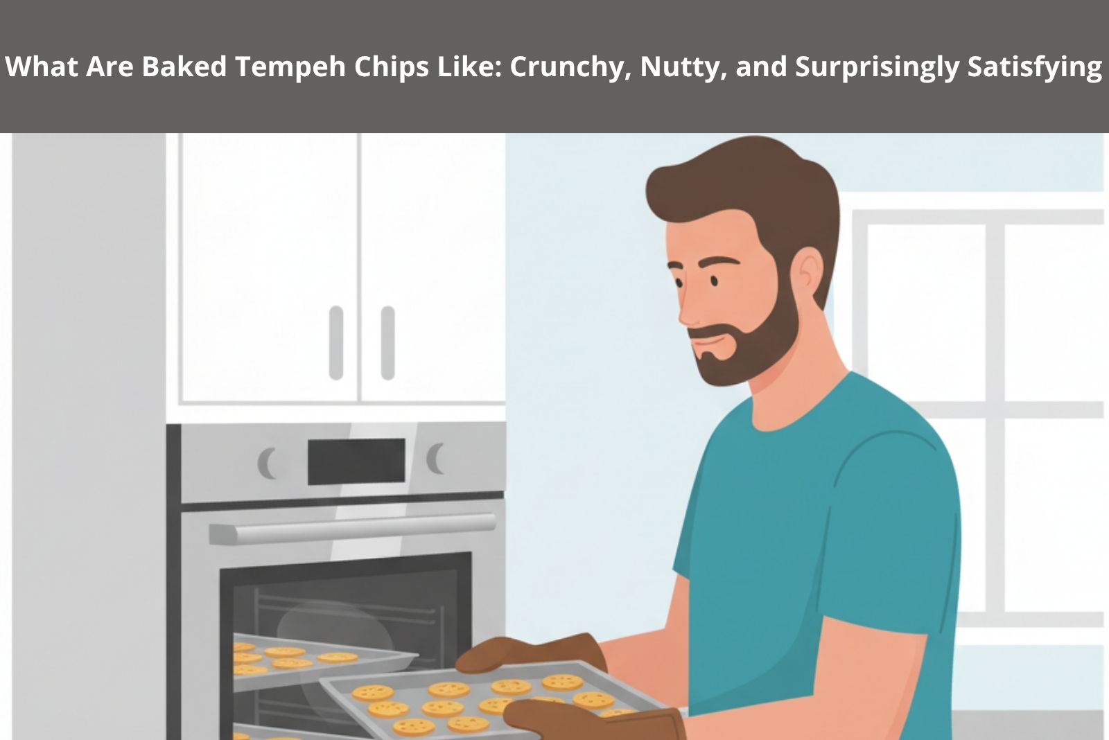 Crunchy baked tempeh chips baking in the oven for a healthy snack.