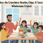 Crunchy healthy chips enjoying by a family at dinner table.