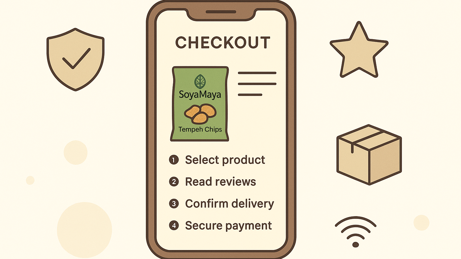 “Mobile checkout process for purchasing SoyaMaya Tempeh Chips, highlighting key steps for a seamless online experience.”