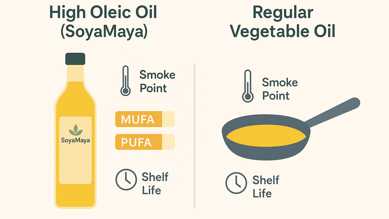 “Infographic comparing high oleic oil and regular vegetable oil properties.”