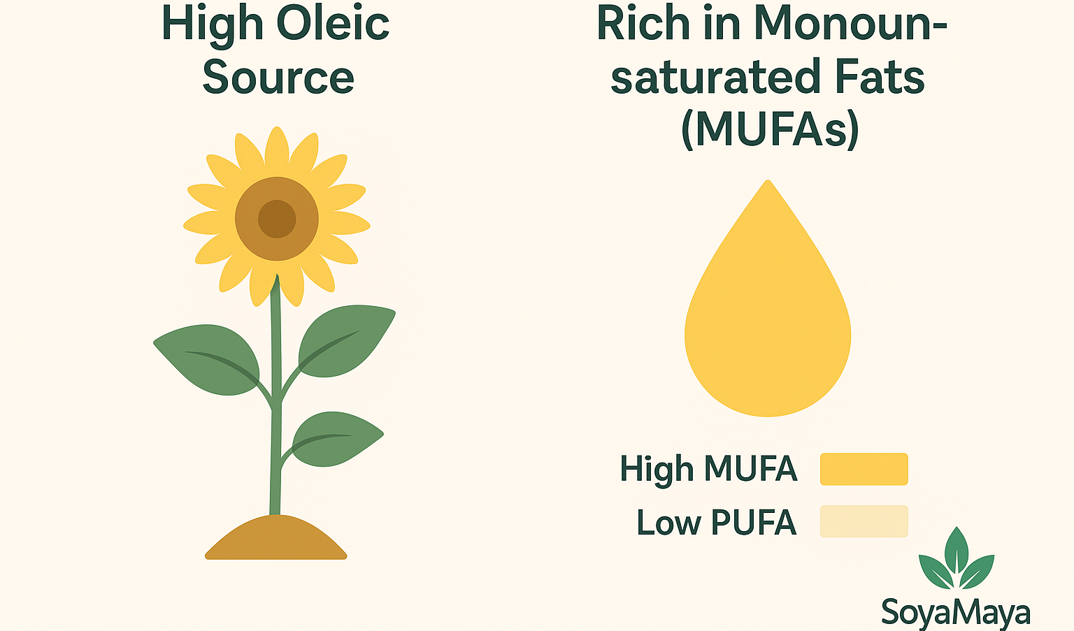“Illustration showcasing the nutritional profile of high oleic oil and monounsaturated fats.”
