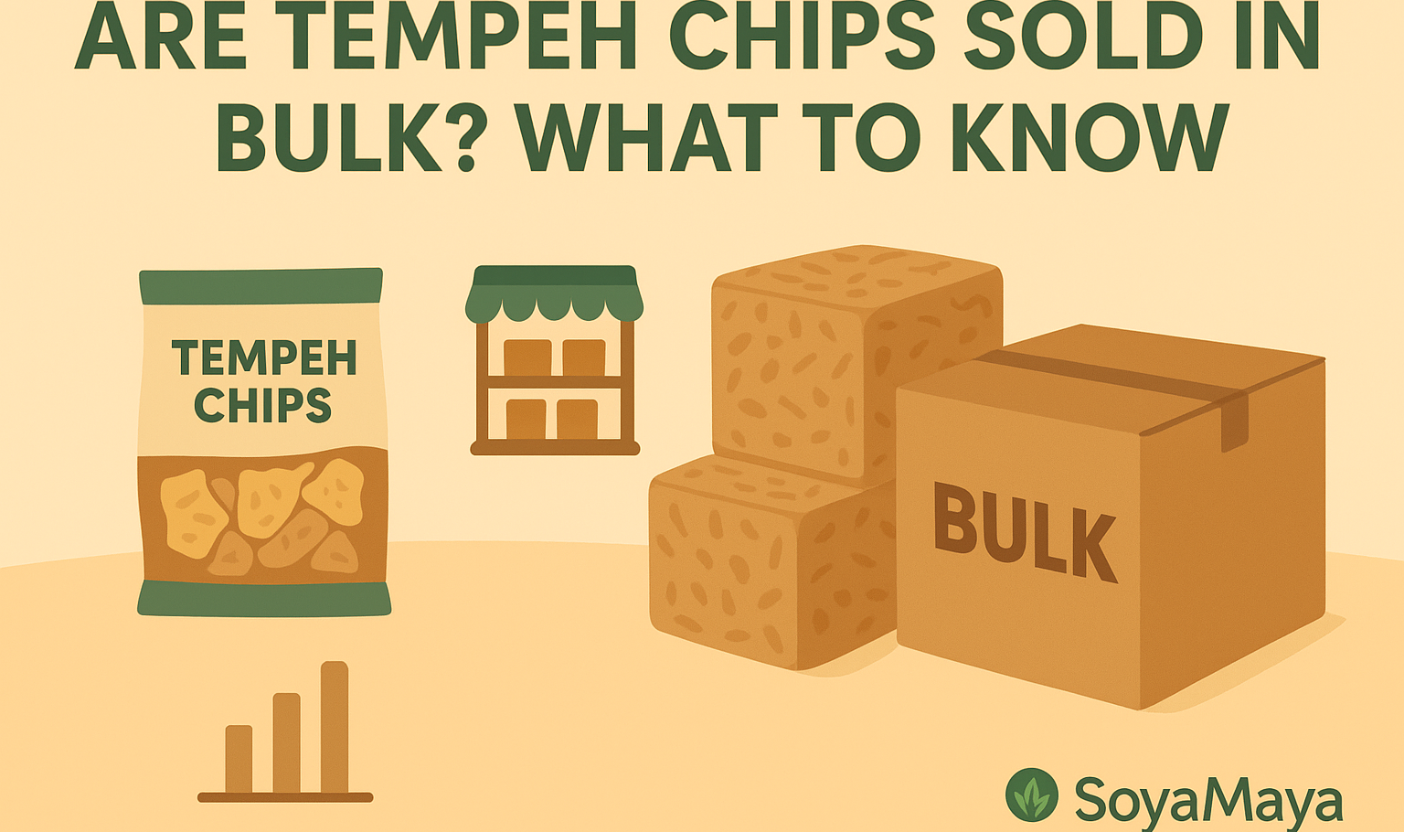“Illustration highlights key information about tempeh chip availability and bulk options.”