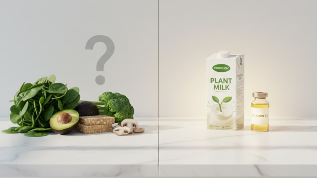 Diverse plant-based options: Whole foods and B12 supplement showcase vegan-friendly nutrition