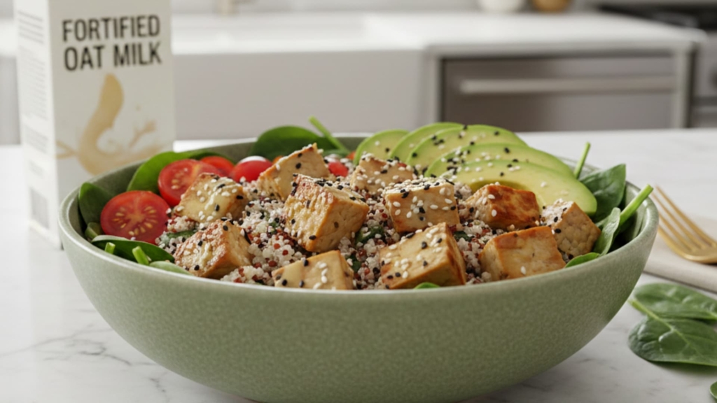Fortified oat milk and tempeh salad: a nutritious alternative to supplements.