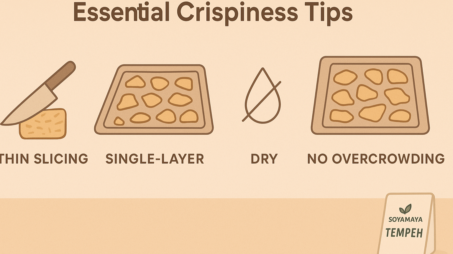 “Illustrated guide highlighting key tips for achieving the perfect crispness when preparing homemade tempeh chips.”