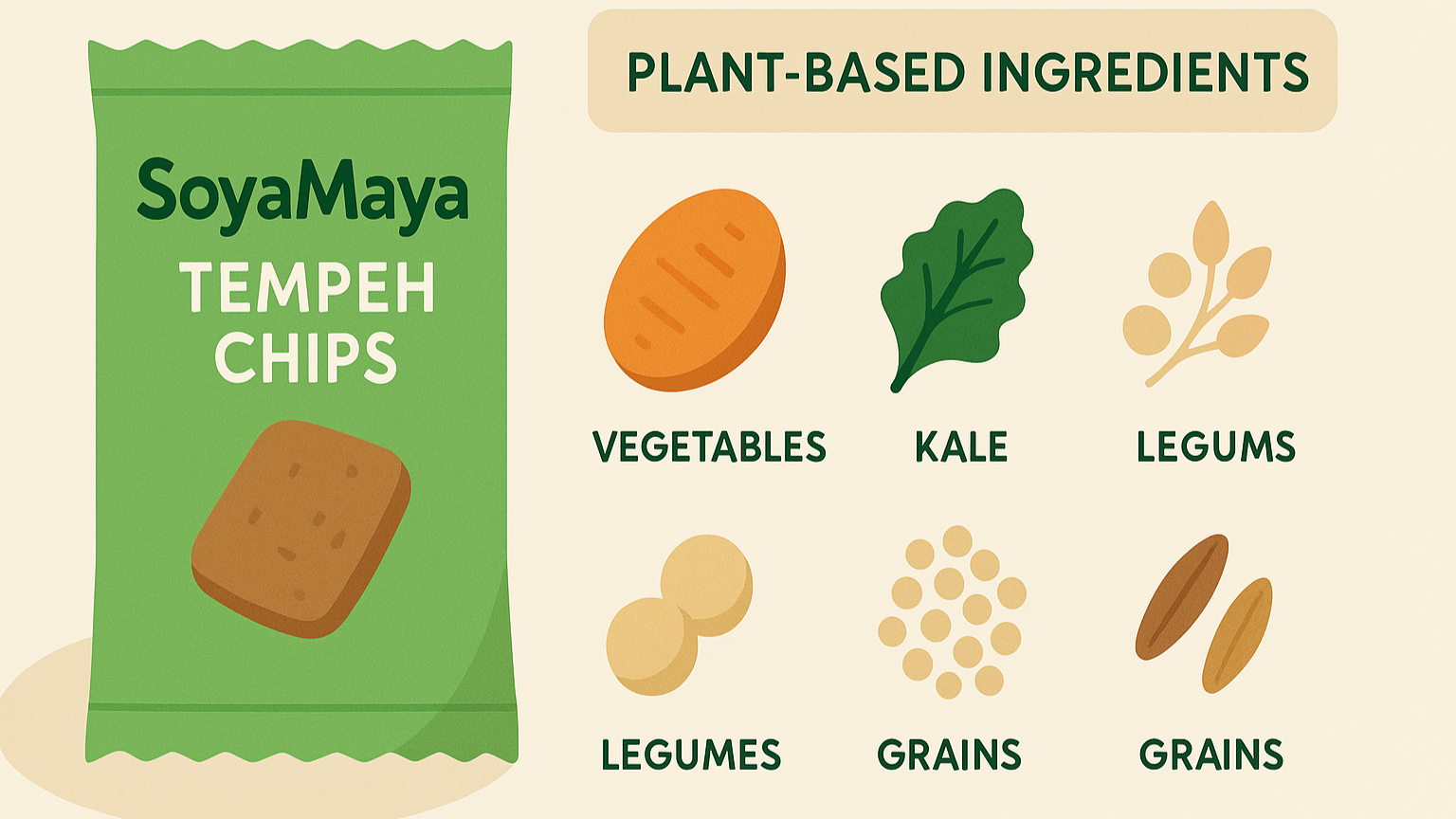 “Tempeh chips from Soyamaya and a variety of nutritious plant-based foods.”
