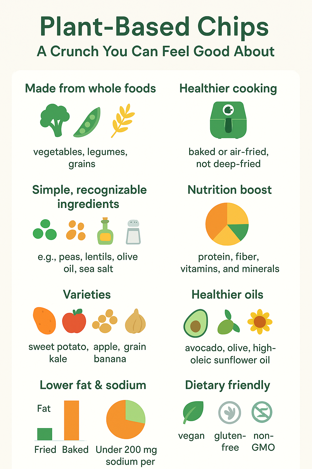 “Infographic highlighting the benefits of plant-based tempeh chips made from whole foods.”
