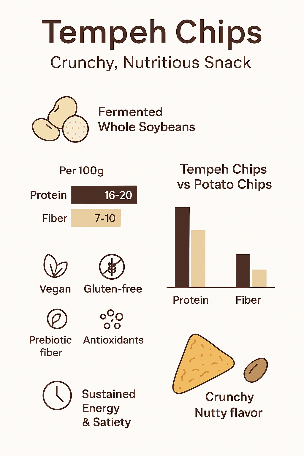 “[Tempeh Chips: A Crunchy, Nutritious Snack for a Healthy Lifestyle] Infographic highlighting the benefits of tempeh chips.”