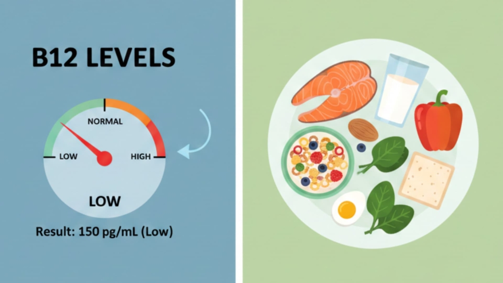 Balanced plate showcasing B12-rich foods: Visual representation of dietary sources to support healthy B12 levels.