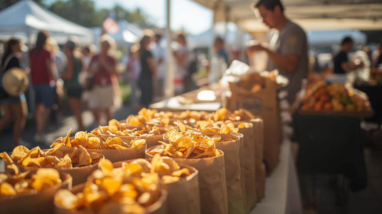 Crunchy soy snacks at the outdoor market, vegetarian snack options from Soya Maya.