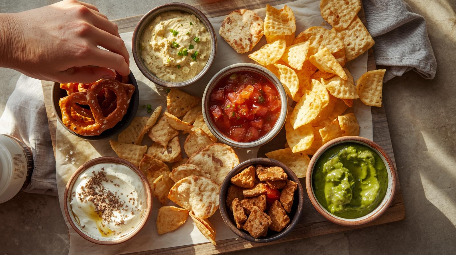 Creamy tofu dip with fresh herbs and spicy salsa; perfect for Soya Maya snack platter.