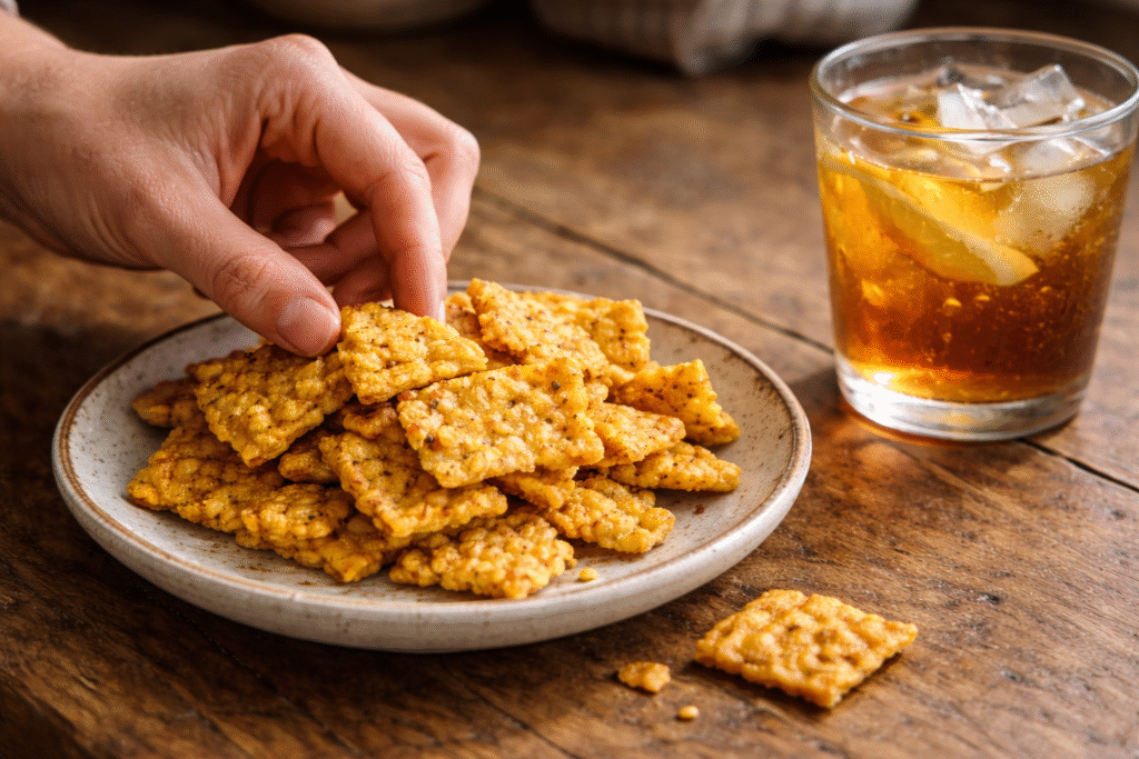 Savory crackers with drink showing when is the new flavor coming out for snack enthusiasts eagerly waiting