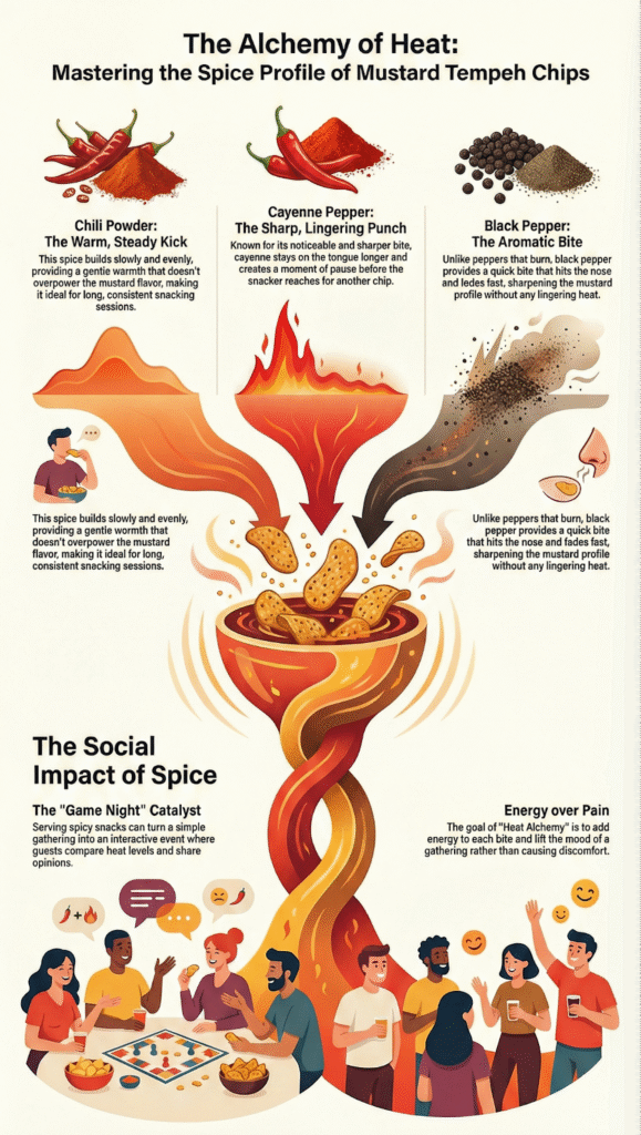 Examining the foundation of flavors and textures that contribute to the satisfying crunch and taste of spicy mustard tempeh chips.