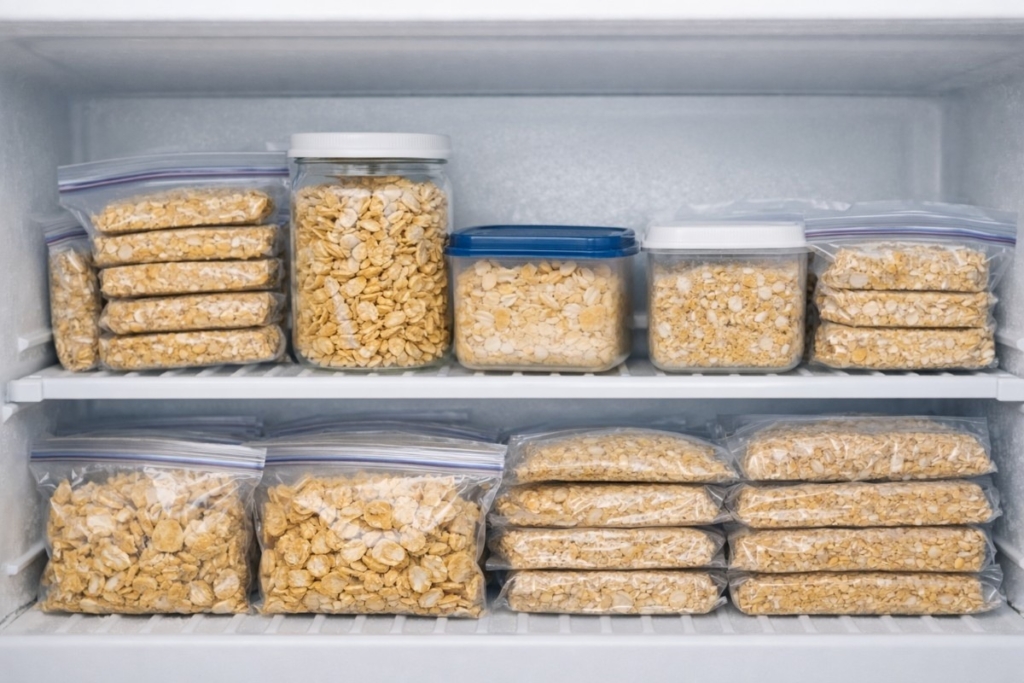 Organized freezer stocked with tempeh blocks and chips, illustrating can you freeze fresh tempeh for long-term storage.