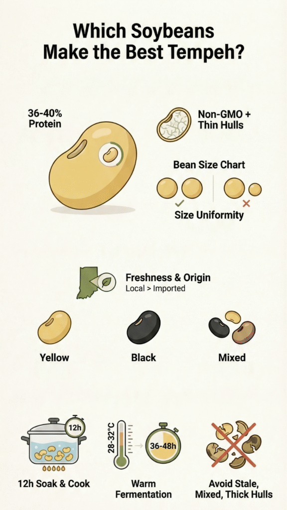  Illustrated guide on which soybeans make the best tempeh covering protein content, bean size, freshness, and fermentation tips