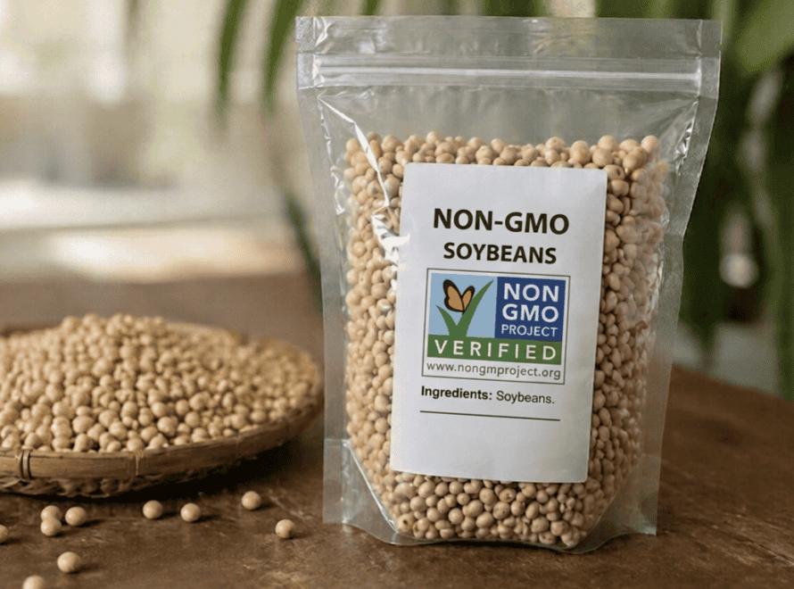 Non-GMO Project Verified soybeans package, illustrating what does Non-GMO Project Verified mean for food products