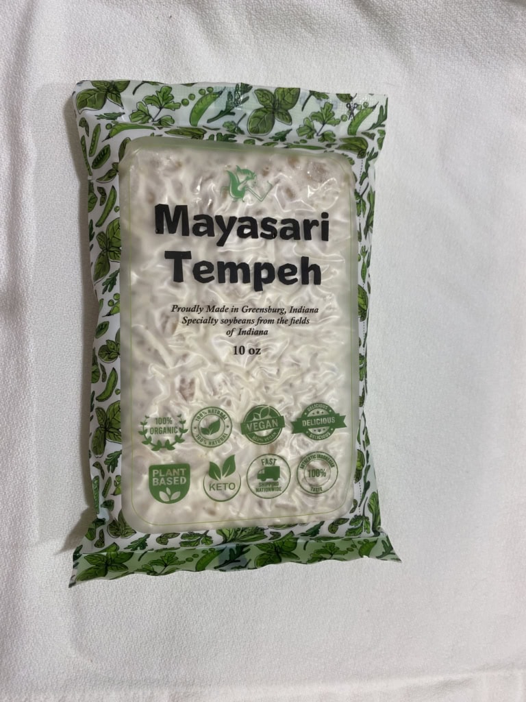 Mayasari Tempeh package showing what does Non-GMO Project Verified mean through organic, vegan, plant-based certifications