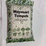 Mayasari brand package for finding non-GMO certified tempeh made with Indiana specialty soybeans, 10 oz non-GMO vegan.