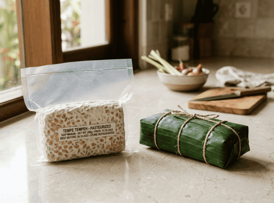 Knowing how to tell if tempeh is pasteurized starts with recognizing vacuum-sealed packaging versus fresh banana leaf wrapping.