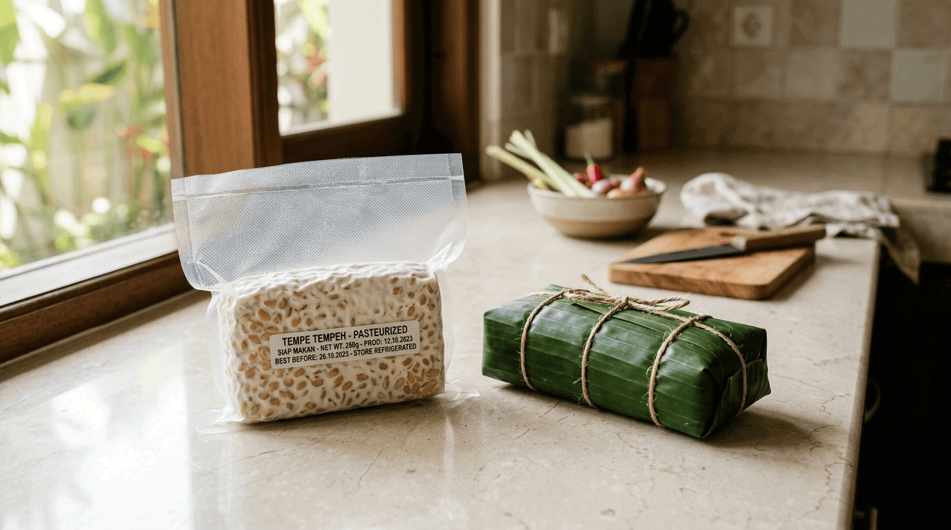 Knowing how to tell if tempeh is pasteurized starts with recognizing vacuum-sealed packaging versus fresh banana leaf wrapping.