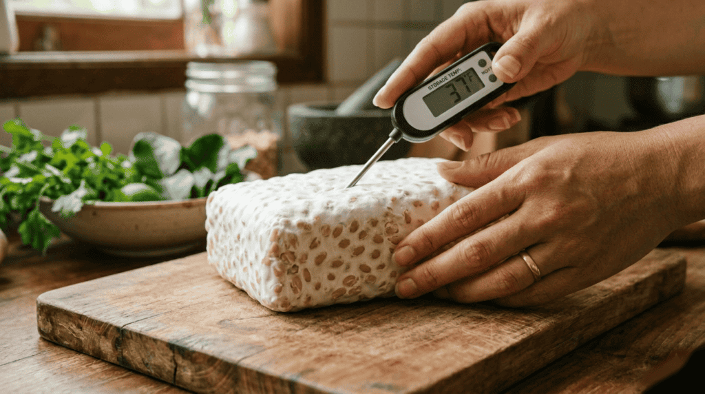 One way to tell if tempeh is pasteurized is checking its internal storage temperature using a food thermometer